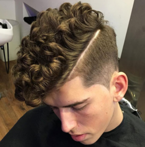 Curly Hair with Fade and Hard Part