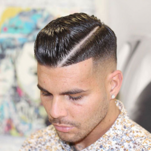 High Fade with Hard Side Part