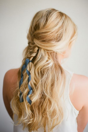 dutch braid hair with red ribbon